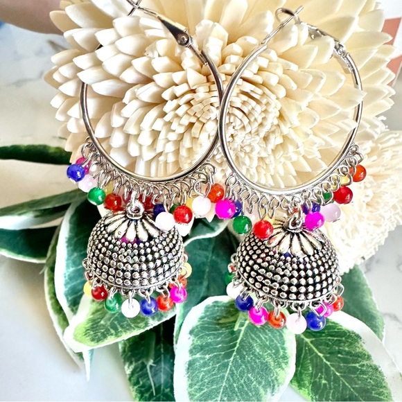 2/$30🌵 Colorful Bead Bollywood Jhumka Tassel Earrings Hoop Fringe Jewelry NEW - Picture 5 of 10